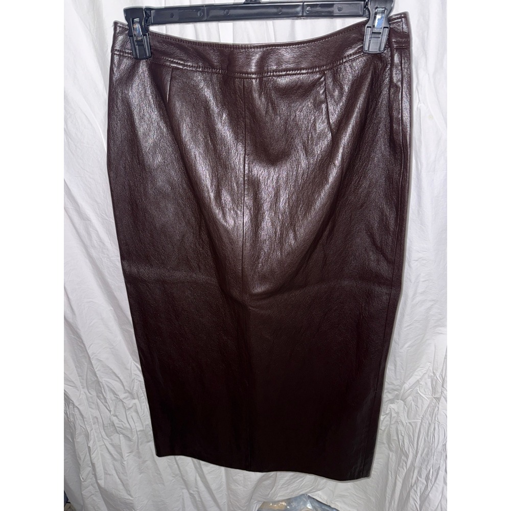 Zara Faux Leather Midi Pencil Skirt Burgundy Mahogany Size L NWT